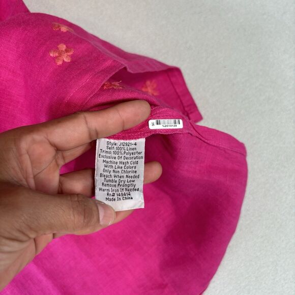 JOHNNY WAS Jessica Easy V Neck Top Pink Embroidered Size XL Short Sleeve Linen - Picture 7 of 12